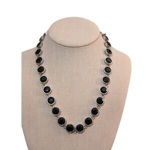 Bezel Set Faceted Glass Crystal Beads Set in Silver Tone Metal Necklace